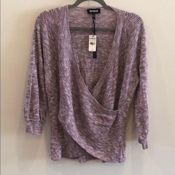 NWT. Express. Wrap front tunic sweater. Purple L - Picture 1 of 2